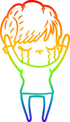 rainbow gradient line drawing cartoon woman crying