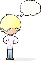 Obraz premium cartoon nervous boy with thought bubble