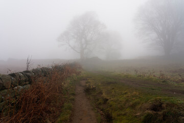 Heavy fog in the Hope Valley, Derbyshire Peak District