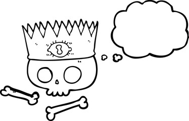 thought bubble cartoon magic crown on old skull