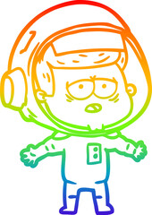 rainbow gradient line drawing cartoon tired astronaut