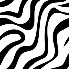 Seamless black and white zebra fur pattern. Stylish wild zebra print. Animal print background for fabric, textile, design, advertising banner.