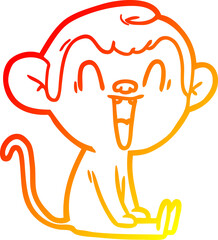 warm gradient line drawing cartoon laughing monkey