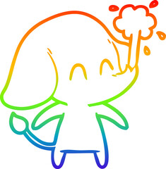 rainbow gradient line drawing cute cartoon elephant spouting water