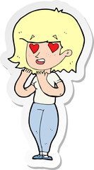 sticker of a cartoon woman in love