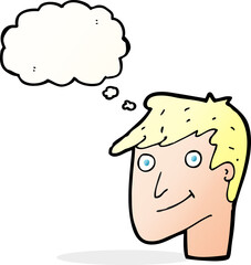 cartoon happy man with thought bubble