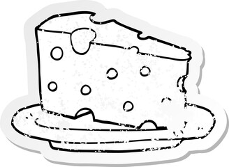 distressed sticker of a cartoon cheese on plate