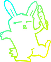 cold gradient line drawing cartoon rabbit with carrot