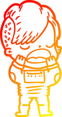 warm gradient line drawing cartoon cool hipster girl in space suit