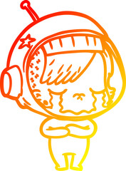 warm gradient line drawing cartoon crying astronaut girl