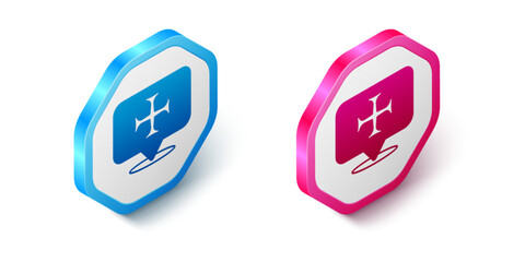 Fototapeta premium Isometric Crusade icon isolated on white background. Hexagon button. Vector