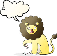 speech bubble cartoon lion with thorn in foot
