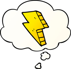cartoon lightning bolt and thought bubble in smooth gradient style