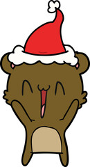 happy bear line drawing of a wearing santa hat