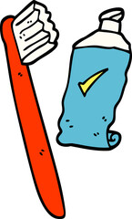 hand drawn doodle style cartoon tooth brush and paste