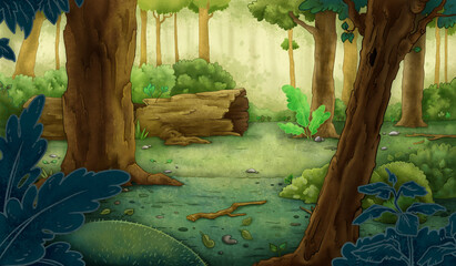 Illumination of  forest background. Background for the animation.
