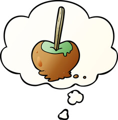 cartoon toffee apple and thought bubble in smooth gradient style