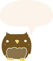 cute cartoon owl and speech bubble in retro style