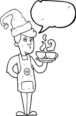 speech bubble cartoon barista serving coffee at christmas