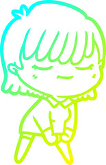 cold gradient line drawing cartoon woman