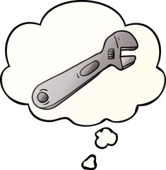 cartoon spanner and thought bubble in smooth gradient style