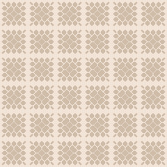 Vector geometric floral pattern. Retro vintage style abstract ornament texture with flower silhouettes, petals, leaves, grid. Elegant beige background. Subtle repeat geo design for home decor, textile