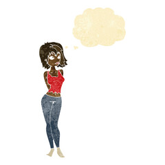 cartoon attractive girl with thought bubble