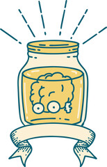 banner with tattoo style brain in jar
