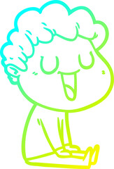 cold gradient line drawing laughing cartoon man