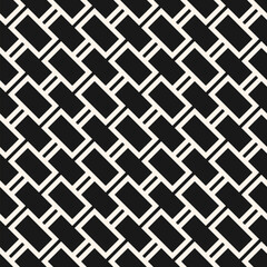 Vector geometric seamless pattern. Abstract monochrome background with diagonal lines, rectangles, grid, brick wall texture. Black and white graphic pattern. Simple repeat design for decor, print