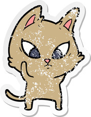 distressed sticker of a confused cartoon cat