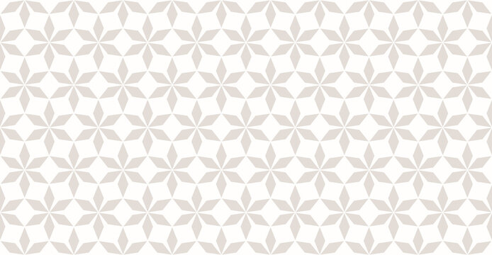 Subtle vector abstract geometric seamless pattern in Oriental style. Luxury texture with floral lattice, grid, flower silhouettes. Beige and white elegant background. Asian ornament. Repeat geo design