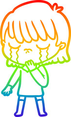 rainbow gradient line drawing cartoon woman crying