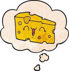 cartoon cheese and thought bubble in grunge texture pattern style