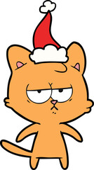 bored line drawing of a cat wearing santa hat