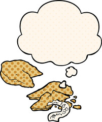 cartoon fortune cookies and thought bubble in comic book style