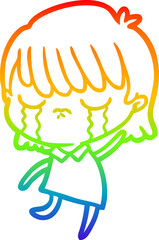 rainbow gradient line drawing cartoon woman crying