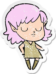 distressed sticker of a cartoon elf girl