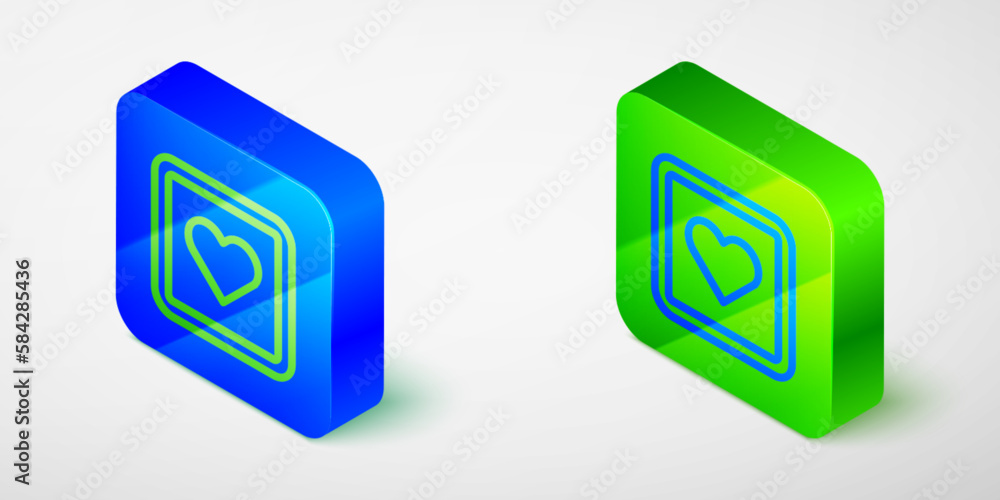 Poster isometric line like heart icon isolated grey background. counter notification icon. follower insta. 