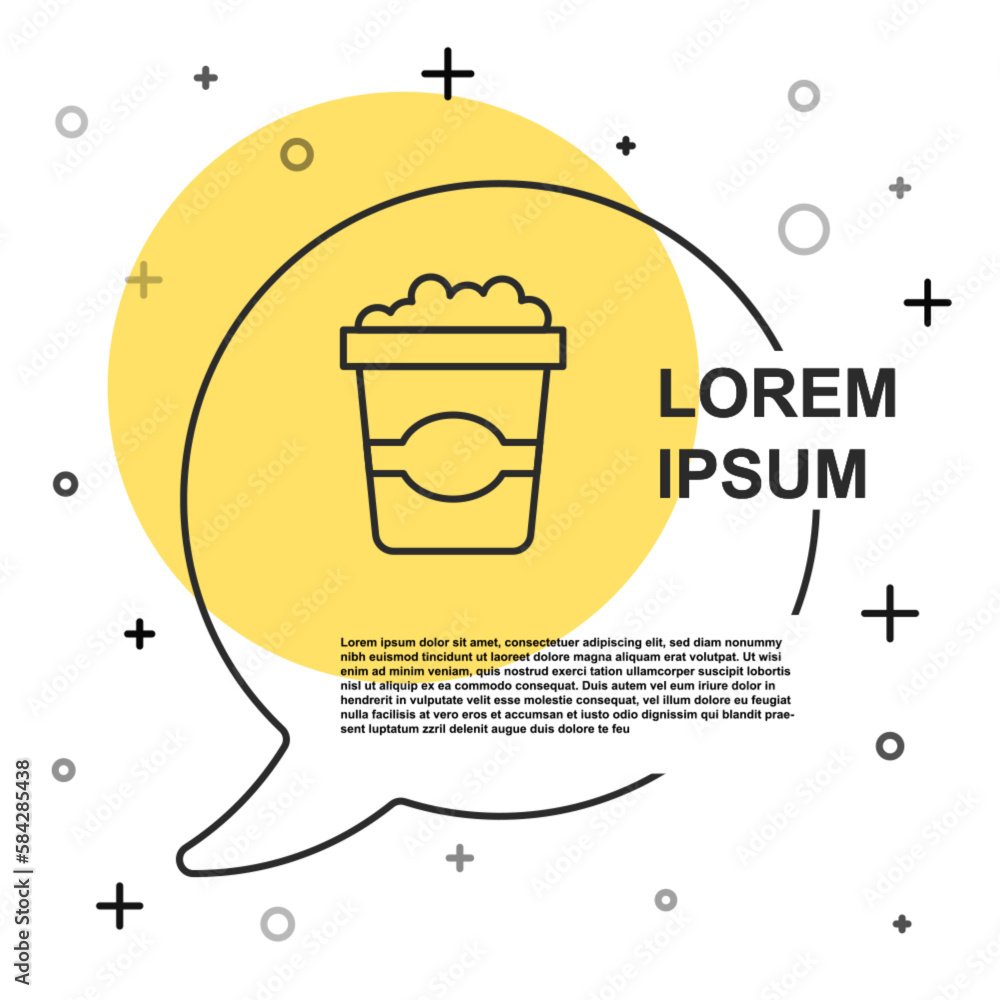 Poster black line popcorn in cardboard box icon isolated on white background. popcorn bucket box. random dy