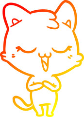 warm gradient line drawing happy cartoon cat