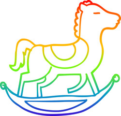 rainbow gradient line drawing cartoon rocking horse