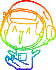 rainbow gradient line drawing happy cartoon astronaut sitting