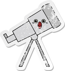 distressed sticker of a cute cartoon telescope