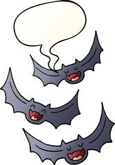 cartoon vampire bats and speech bubble in smooth gradient style
