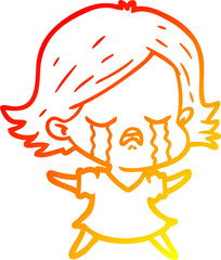 warm gradient line drawing cartoon girl crying