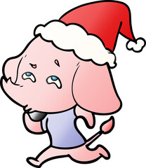 gradient cartoon of a elephant remembering wearing santa hat