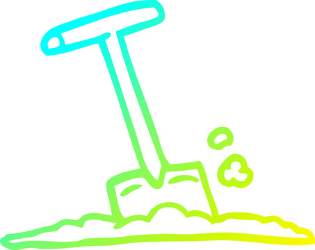 recommend clip art: cold gradient line drawing cartoon shovel in dirt