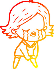 warm gradient line drawing cartoon girl crying