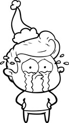 line drawing of a crying man wearing santa hat